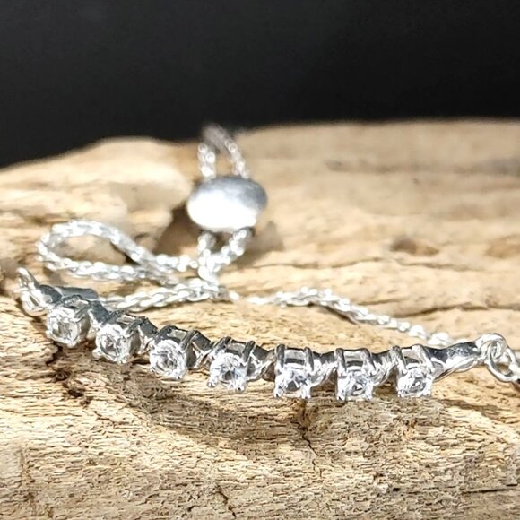 JWBR Gemstone Clear Accents Bracelet Sterling Silver Bolo Adjustable 5 to 9 Inch - Picture 11 of 12